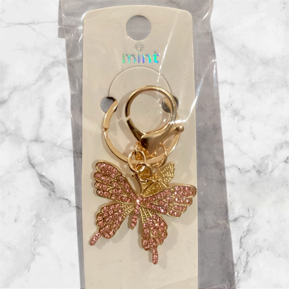 Mint Pink and Gold Butterfly Keychain